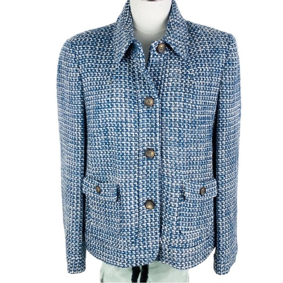 TALBOTS Tweed Blazer Jacket Button Front Long Sleeve Wool Blend size 6p - Picture 1 of 7